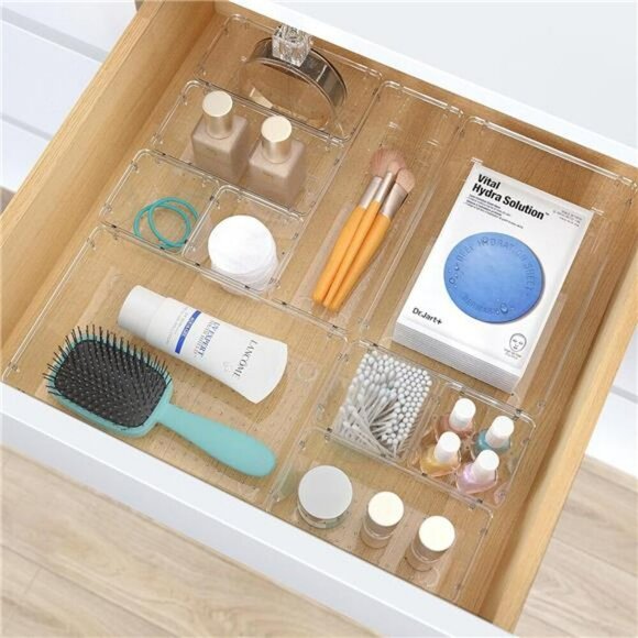 Clear Plastic Drawer Organizer Bins Set for Makeup Kitchen Office Storage - Picture 5 of 7
